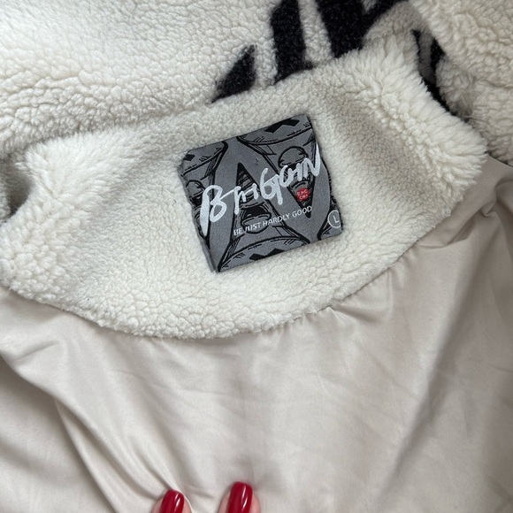 BJHG Be Just Hardly Good Teddy Zip-Up - Men’s Size L - Like New - Black & Cream - Picture 4 of 9